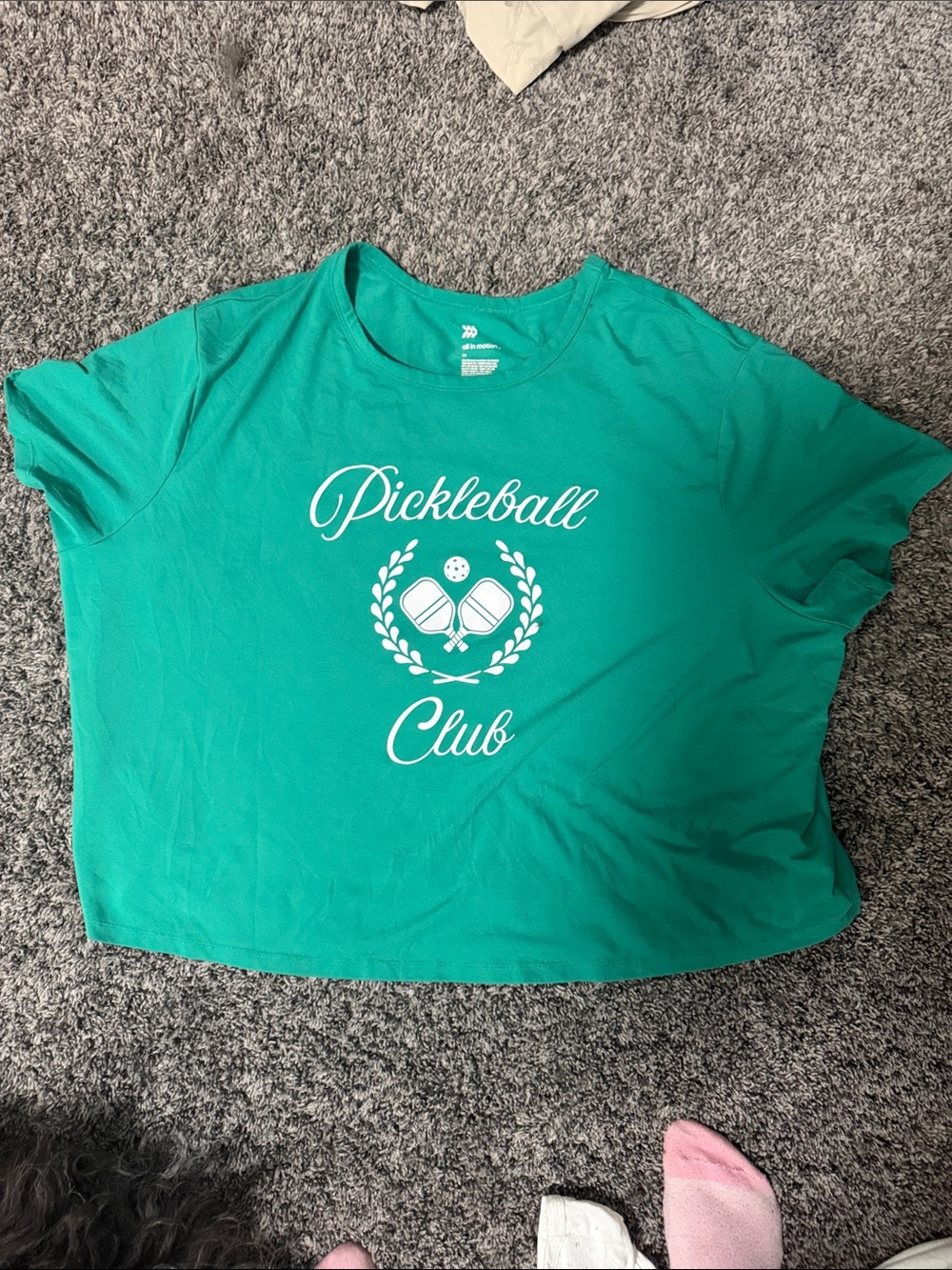 All In Motion Pickleball Club Cropped Graphic Tee 1X Green Athletic Top